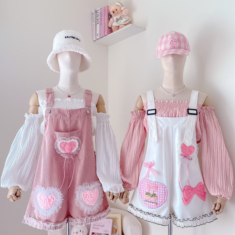 🎀ชุดเอี๊ยม เซ็ตเอี๊ยมน่ารัก💗 #ชุดเอี๊ยม แมทกับ ปาดไหล่แขนยาว น่ารัก #เอี๊ยมน่ารัก