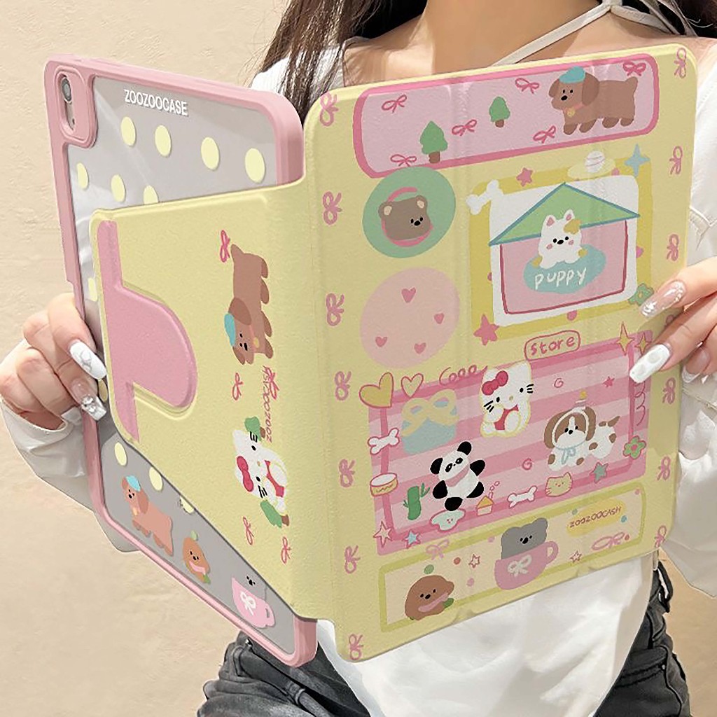 ⚡พร้อมส่ง⚡เคสiPadหมุน 360°Gen11/10 Gen12 Air6 Air8 ที่ใส่ปากกา บ้านแพนด้าลูกสุนัข เคส iPad Gen9 Air7