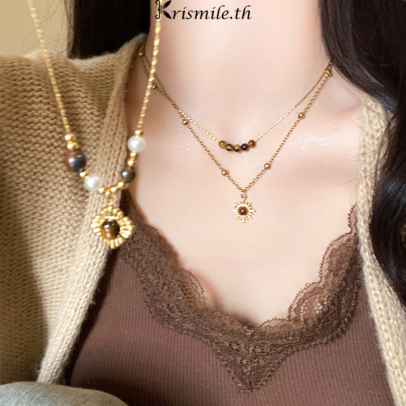 COD-ในไทย💖สร้อยคอ จี้รูปดอกทานตะวัน โซ่ไหปลาร้า ย้อนยุคโบฮีเมีย สำหรับผู้หญิง เครื่องประดับแฟชั่น-Kri