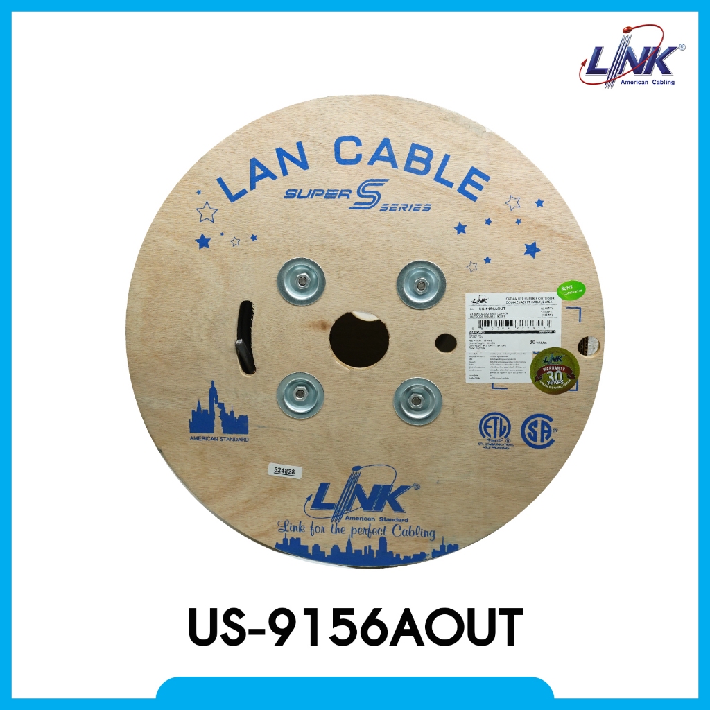 LINK สายแลน CAT6A  UTP SUPER-S OUTDOOR Double Jacket  CABLE 305M, 23AWG #รุ่น US-9156AOUT สายแลนภายน