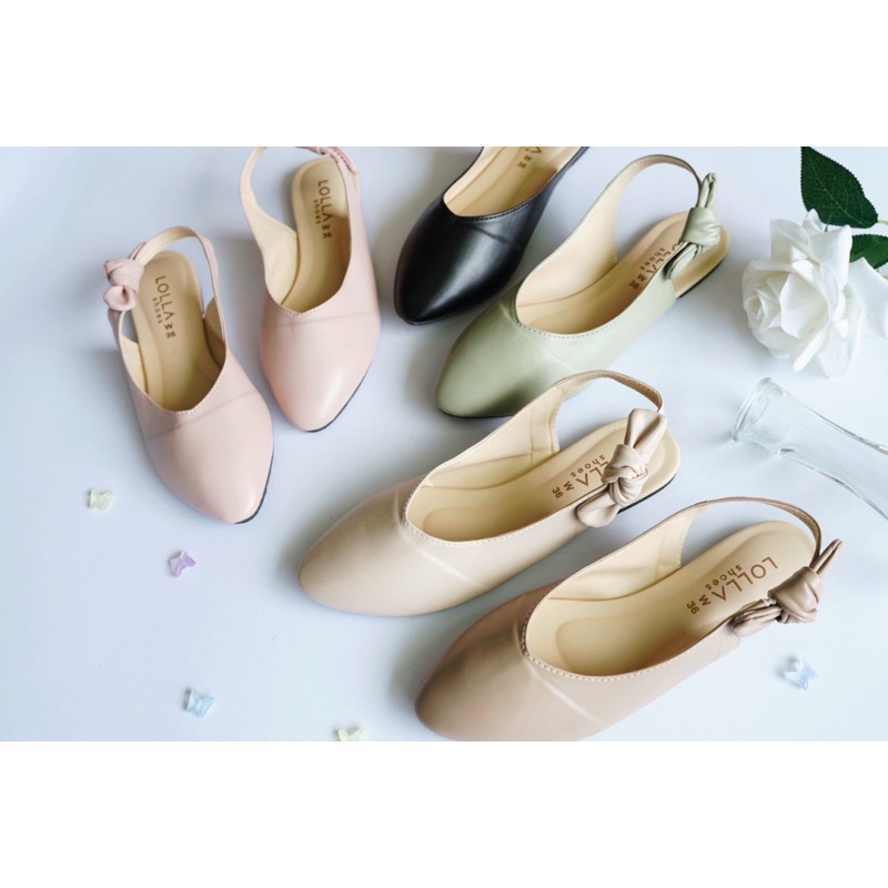 รองเท้าคัชชูทรงเรียวหัวเหลม โบว์ยางยืด น้ำหนักเบา