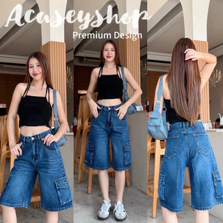 Acasey กางเกงยีนส์ผู้หญิง 5ส่วน คาร์โก้ ผ้าไม่ยืด รุ่น Super Cargo Short
