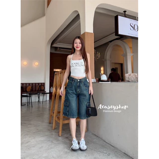 Acasey กางเกงยีนส์ผู้หญิง 5ส่วน คาร์โก้ ผ้าไม่ยืด รุ่น Super Cargo Short