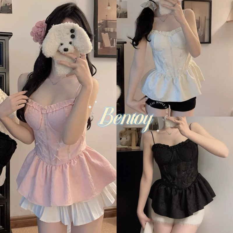 Bentoy(bratopKD2242)​เสื้อสายเดี่ยวลายลูกไม้ มีฟองน้ำทรงเจ้าหญิง เอวรัดรูป ทรงสวยมาก