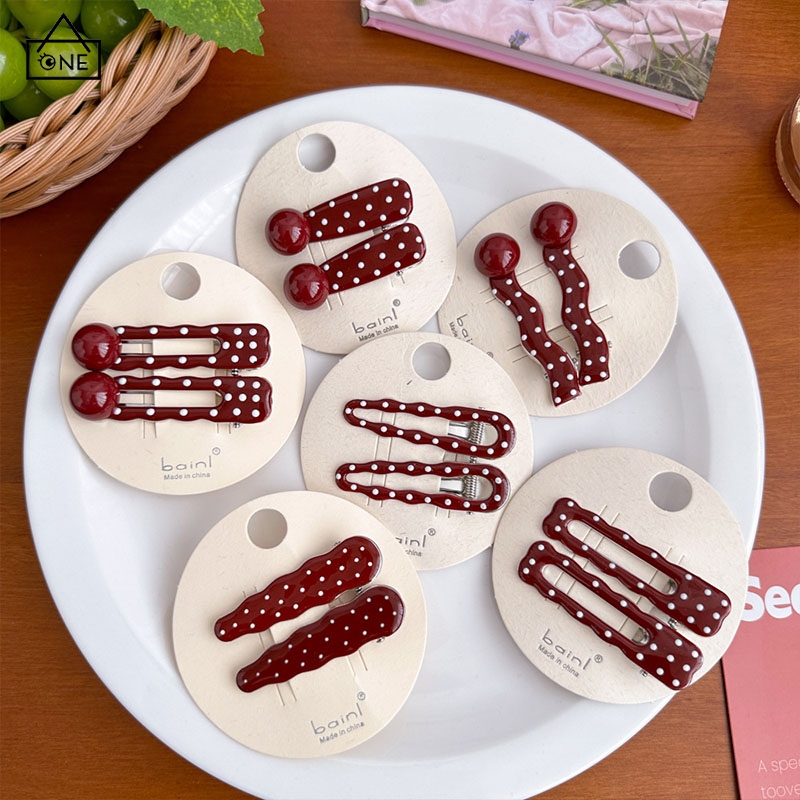 COD❤️กิ๊บติดผมโลหะวินเทจสีแดงสไตล์เกาหลีหวานระดับไฮเอนด์หน้าม้าเครื่องประดับผมสำหรับผู้หญิง-a.one