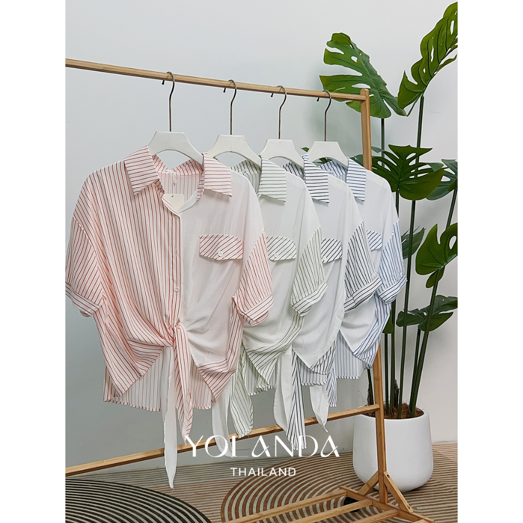 【SAT】Yolanda เสื้อเชิ้ตคอปก แขนสั้น ผ้าโพลีเอสเตอร์ นุ่มลื่นๆ เสื้อเชิ้ตแฟชั่น สไตล์เกาหลี ใส่สบาย ไม่ร้อน FF1017