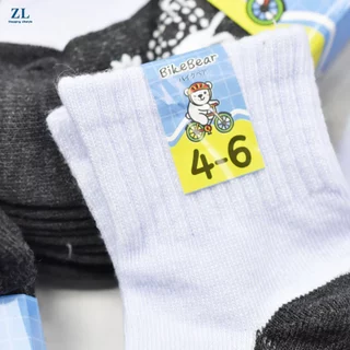 (ยกโหล12คู่)(6คู่) ถุงเท้านักเรียน ตรา BikeBear รุ่นหนาพิเศษ ชาย/หญิง สีขาวพื้นเทา/เทาการ์ตูน ขนาด4-6,5-7,7-9 Freesize
