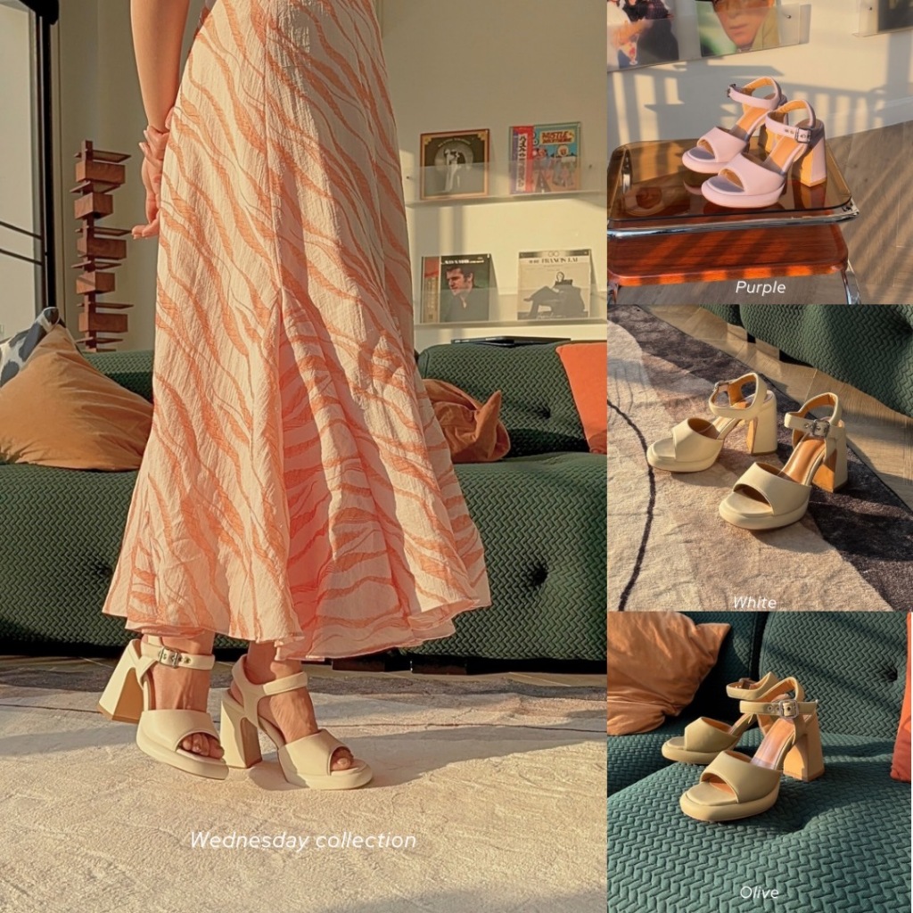 Wednesday รองเท้าส้นสูง พื้นเสริมนุ่ม 2 ชั้น ส้นหนา สูง 4 นิ้ว