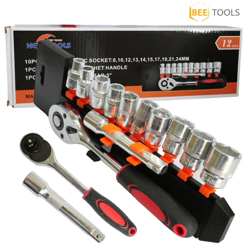 NEW TOOLS ชุดบล็อก ชุดประแจบล๊อค (เบอร์ 8-24 mm) 12 ชิ้น ขนาด 1/2 สินค้าเป็นเหล็กเกรด CR-V JAPAN BRA