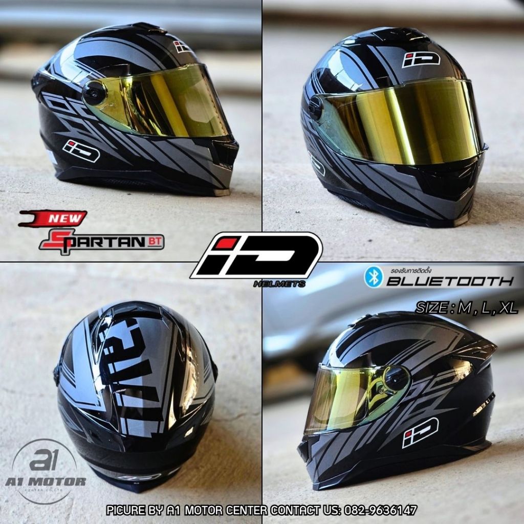 ID SPARTAN-BT (Index) หมวกกันน็อคเต็มใบ มาตรฐาน มอก. นวมถอดซักได้ แถมฟรีถุงผ้า รองรับการติดตั้ง Bluetooth M L XL