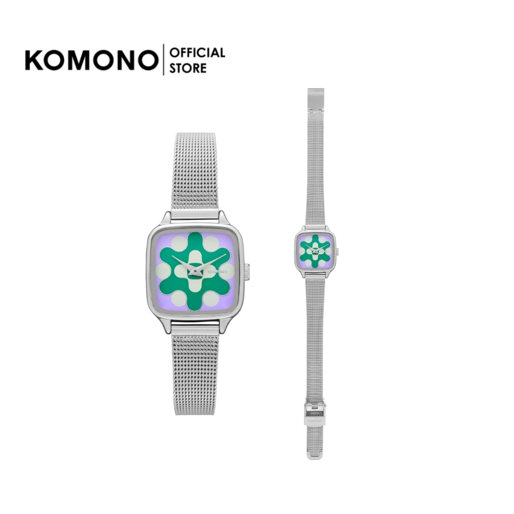 KOMONO Kate Aurora Royale Silver Lilac นาฬิกาผู้หญิง โลหะ หน้าปัดสี่เหลี่ยมเล็ก นาฬิกาทำงาน/แฟชั่น ด