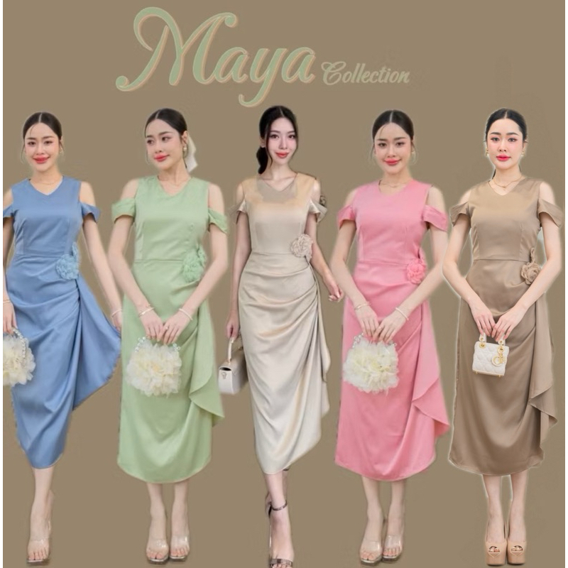 G119 ส่งฟรี เดรสคอวีออกงาน เดรสเพื่อนเจ้าสาวเรียบหรูดูแพง s-2xl เดรสคนอวบ