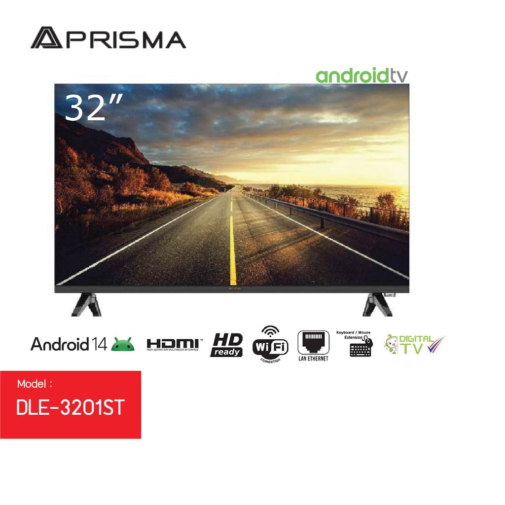 PRISMA 32 นิ้ว Smart TV HD Ready Android 14 จอFrameless ไร้ขอบ เล่นYoutube,Netflixได้ HDMI*3