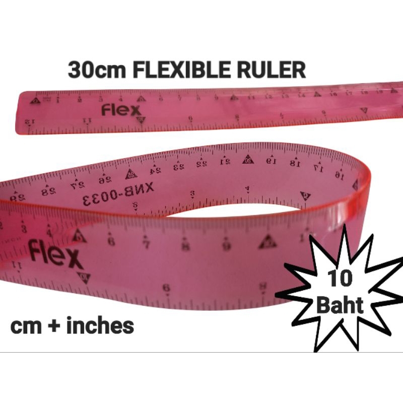 30cm FLEXIBLE PINK RULER FLEX ( SCHOOL STATIONERY STUDENT ) inches + cms