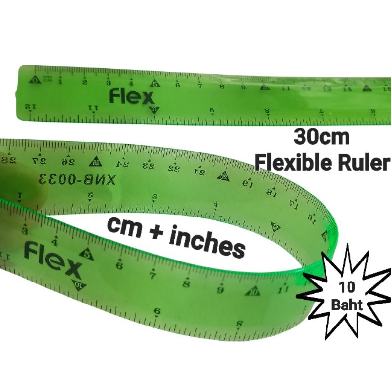 30cm GREEN FLEXIBLE RULER FLEX ( SCHOOL STATIONERY STUDENT ) cm & inches