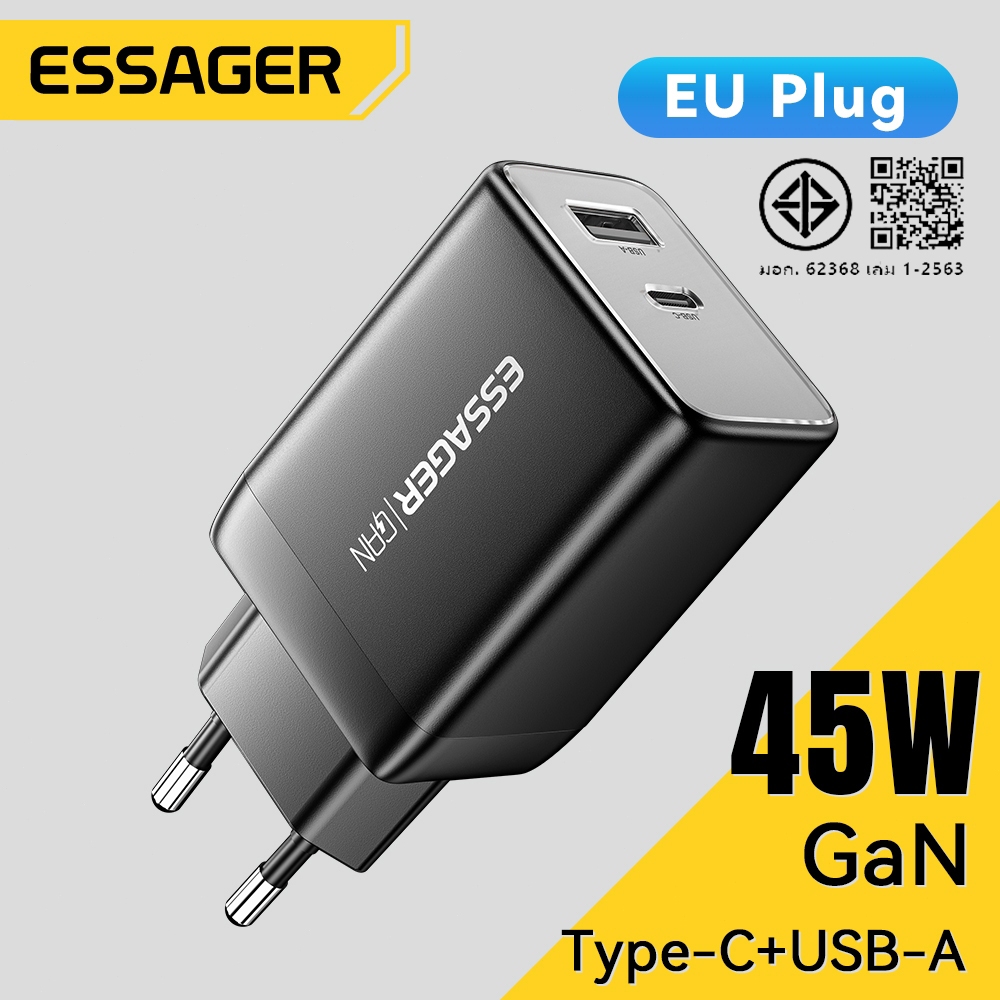 Essager A+C PD45W ที่ชาร์จแบบพกพา มาตรฐานยุโรป แบบพกพา