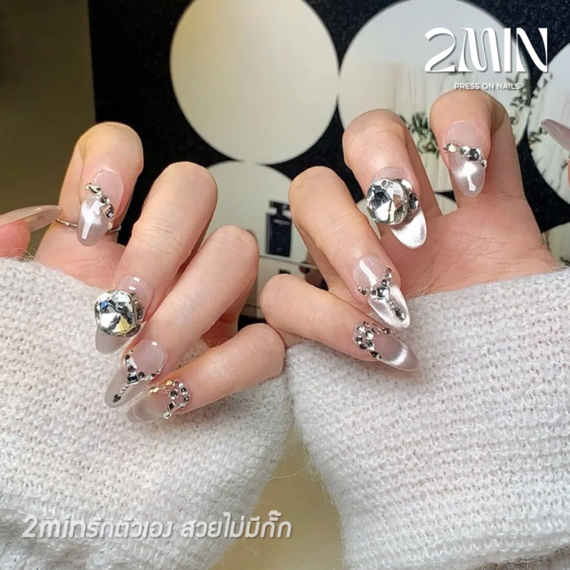 เล็บปลอม เล็บปลอมเจลแท้ 100% พร้อมส่งไทย 2MIN 10 ชิ้น/กล่อง แฮนด์เมด100%  ใช้ซ้ำได้ แถมฟรีชุดอุปกรณ์+กล่องเก็บเล็บ