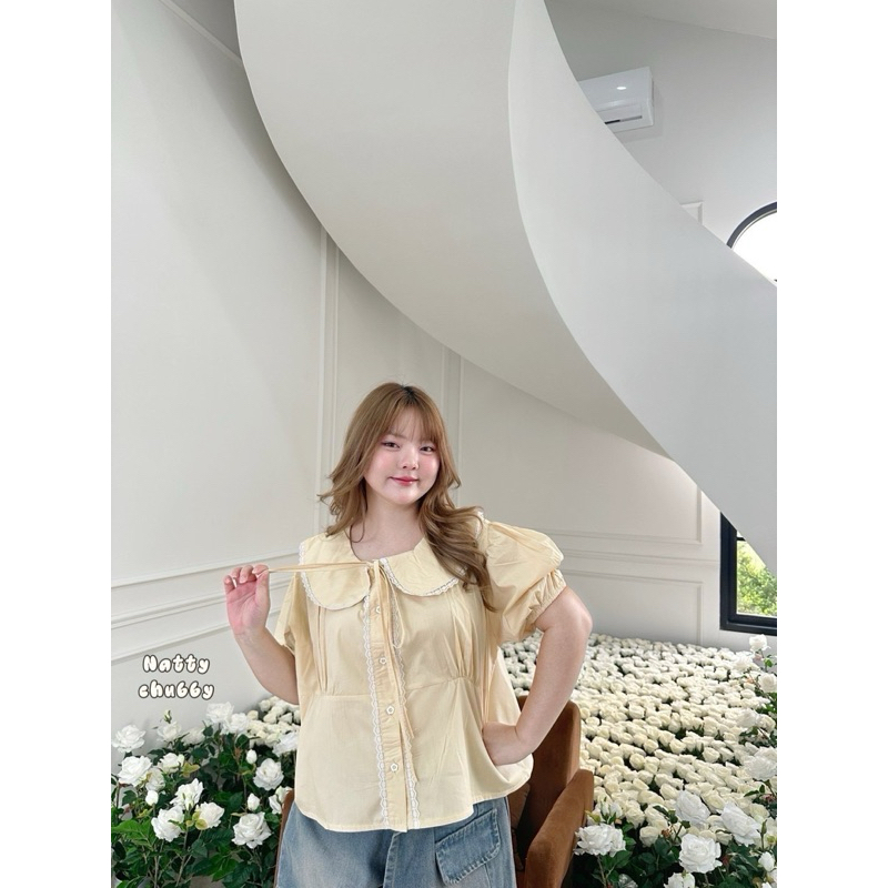 NC เสื้อครอปคอบัว แต่งลูกไม้รอบตัว น่ารักมาก ไซส์ใหญ่ รูปที่ 6