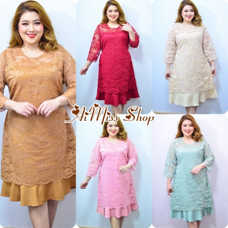 AiMiss Shop  รหัส 24 เดรสลูกไม้ ชุดลูกไม้เนื้อดี ใส่ออกงานสวยๆ เดรสสาวอวบ ชุดคนอ้วน