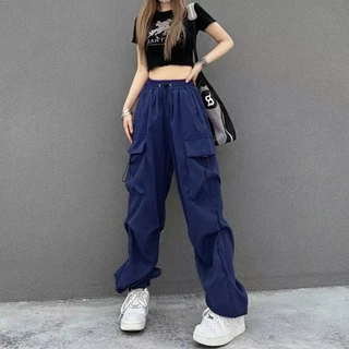 S-8XL กางเกงคาร์โก้สไตล์เกาหลี เอวปรับได้ กางเกงขากว้างทรงหลวม Clothing Pants เสื้อผ้า, Women
