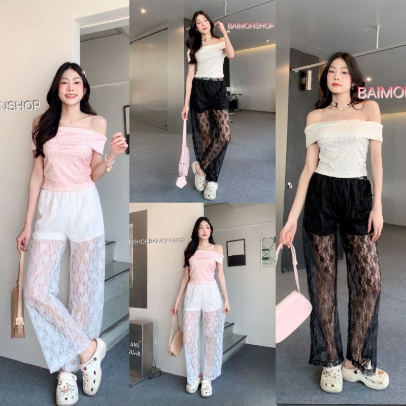 💰 MahahengCloset 💰กางเกงลูกไม้ลายดอกกุหลาบ หวานละมุน ผ้านิ่ม ใส่สบาย✨มีซับในครึ่ง เอวยางรอบ ใส่แล้วดูดีสุดๆ❤️