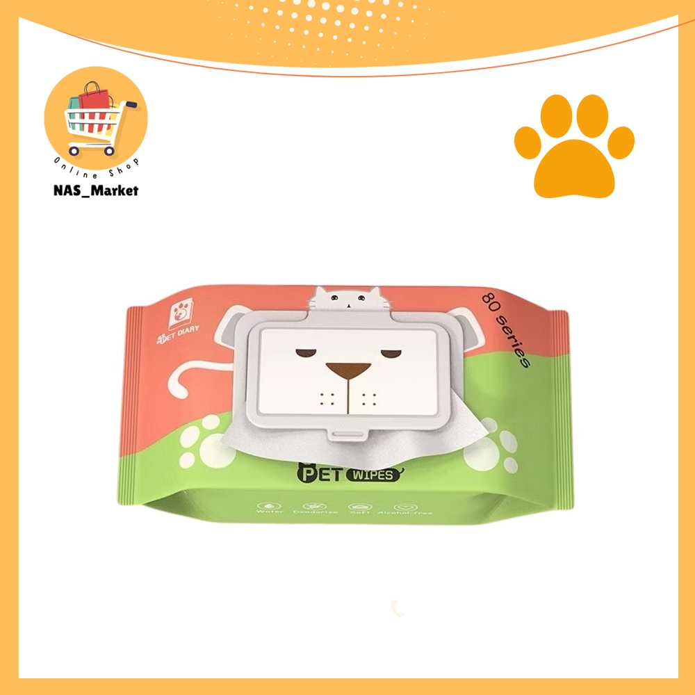 TUBI ทิชชู่เปียก Pet wipe 80 แผ่น ผ้าเช็ดหู เช็ดตา เช็ดตัวสำหรับสัตว์เลี้ยง
