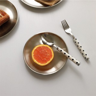 💓 ชุด ช้อน ส้อม มีด สแตนเลท สไตล์เกาหลี ลายจุดน่ารัก ด้ามพลา…