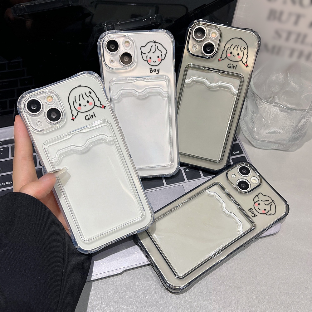Card Holder เคส เคสไอโฟน ซองใส่บัตรรูปถ่ายแบบใสสำหรับ For iPhone 16 11 15 13 12 14 Pro Max XR 7 8 Plus X XS Max SE 2020