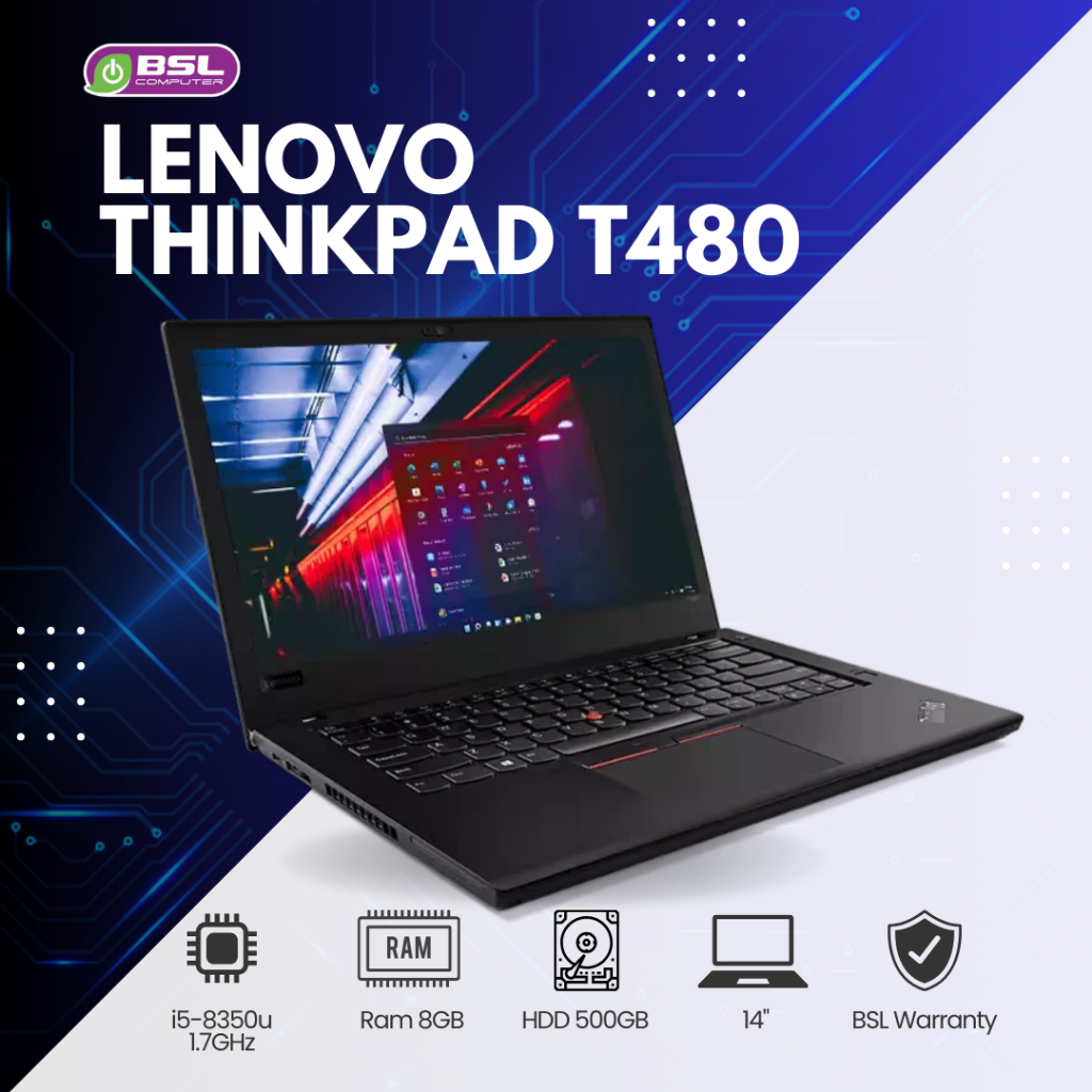 Lenovo ThinkPad T480 i5 gen 8 / 8GB / SSD 256GB โน๊ตบุ๊คมือสอง ออกแบบ กราฟฟิก เรียน ทำงาน Used lapto