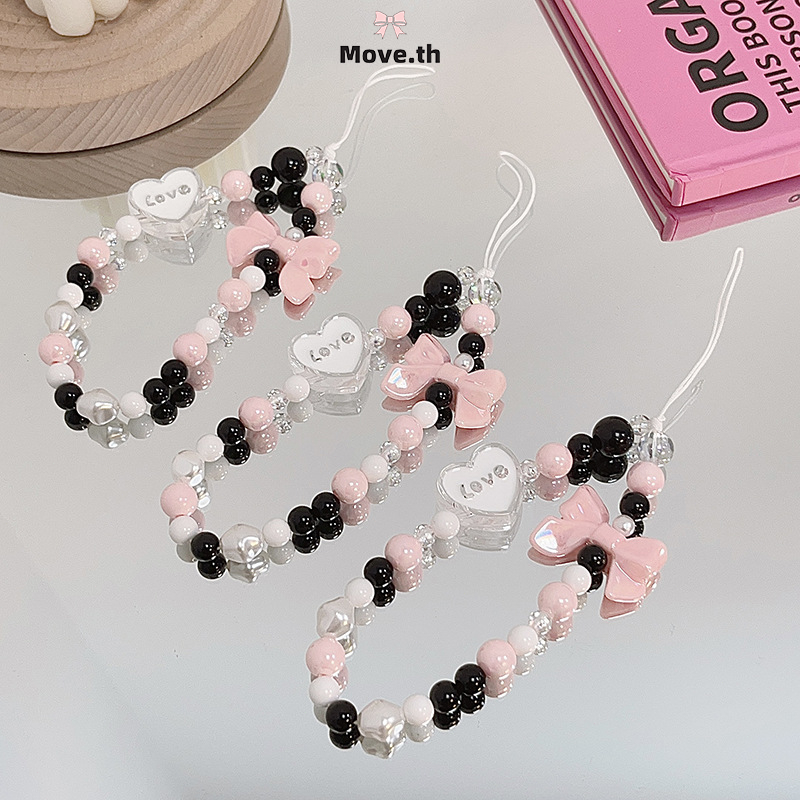 ในไทย-พร้อมส่ง ห่วงโซ่โทรศัพท์มือถือ จี้ประดับโบว์ประดับลูกปัด Insสไตล์เกาหลี สำหรับผู้หญิง เครื่องประดับแฟชั่น-M