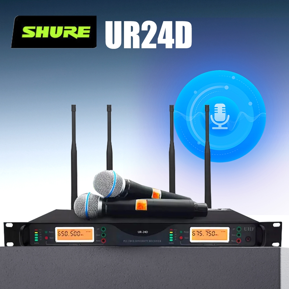 SHURE UR24D ไมโครโฟนกันสะเทือนเทรนด์ใหม่ไมโครโฟนคู่ไมโครโฟนไร้สายการรับสัญญาณระยะไกลป้องกันการหอน