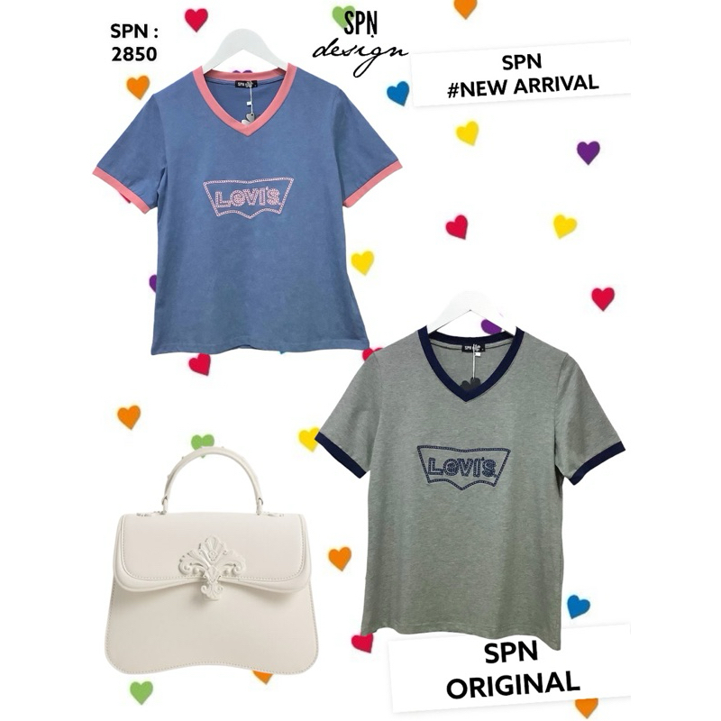 SPN 2850 เสื้อผ้ายืดคอวี งานปัก ความยาว 23”