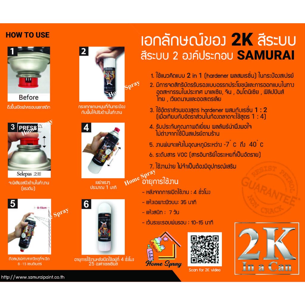 สีสเปรย์ ซามูไร #2K01A Top Coat Clear (แลคเกอร์ด้าน) ราคา ถูกที่สุด ดีลบีเคเค แกลเลอรีภาพที่ 4