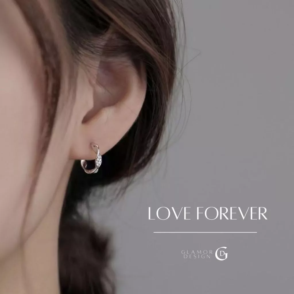 GLAMOR✨ต่างหูเงิน Love Forever ต่างหูแท้ ตุ้มหูเงิน ต่างหูแฟชั่น ต่างหูห่วง ตุ้มหูเงิน925 ต่างหูเพชร