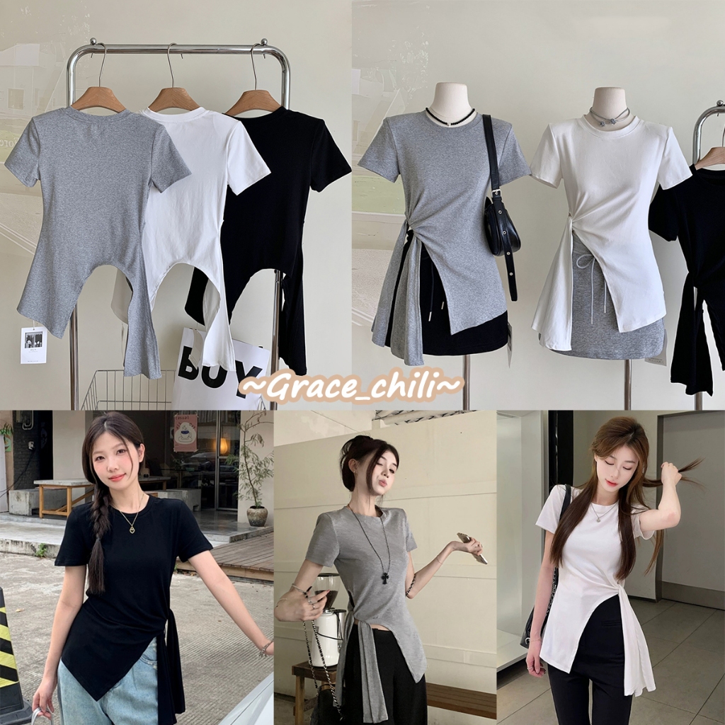 🌻Grace🌻 Fat Girl T-Shirts เสื้อยืดโอเวอร์ไซส์ เสื้อยืดโอเวอร์ไซส์ผู้หญิง เสื้อยืดคอกลม แขนสั้น ผ่าข้าง2663