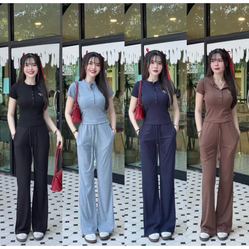 Set คอกลมโปโลคู่กางเกงขายาวทรงสวย