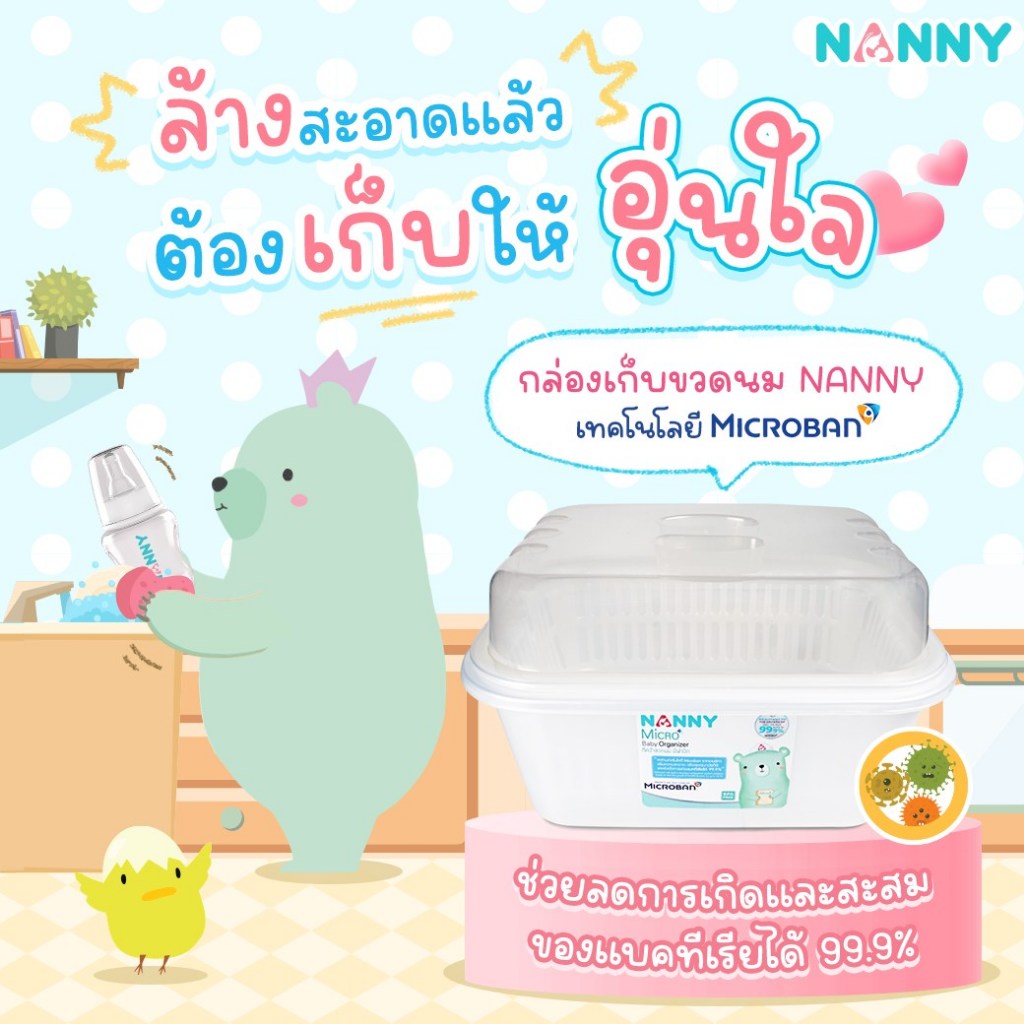 NANNY Microban ไมโครแบนด์ ที่คว่ำขวดนมมีฝาปิดแนนนี่ สีขาวมุก N216 MB - รูปที่ 2