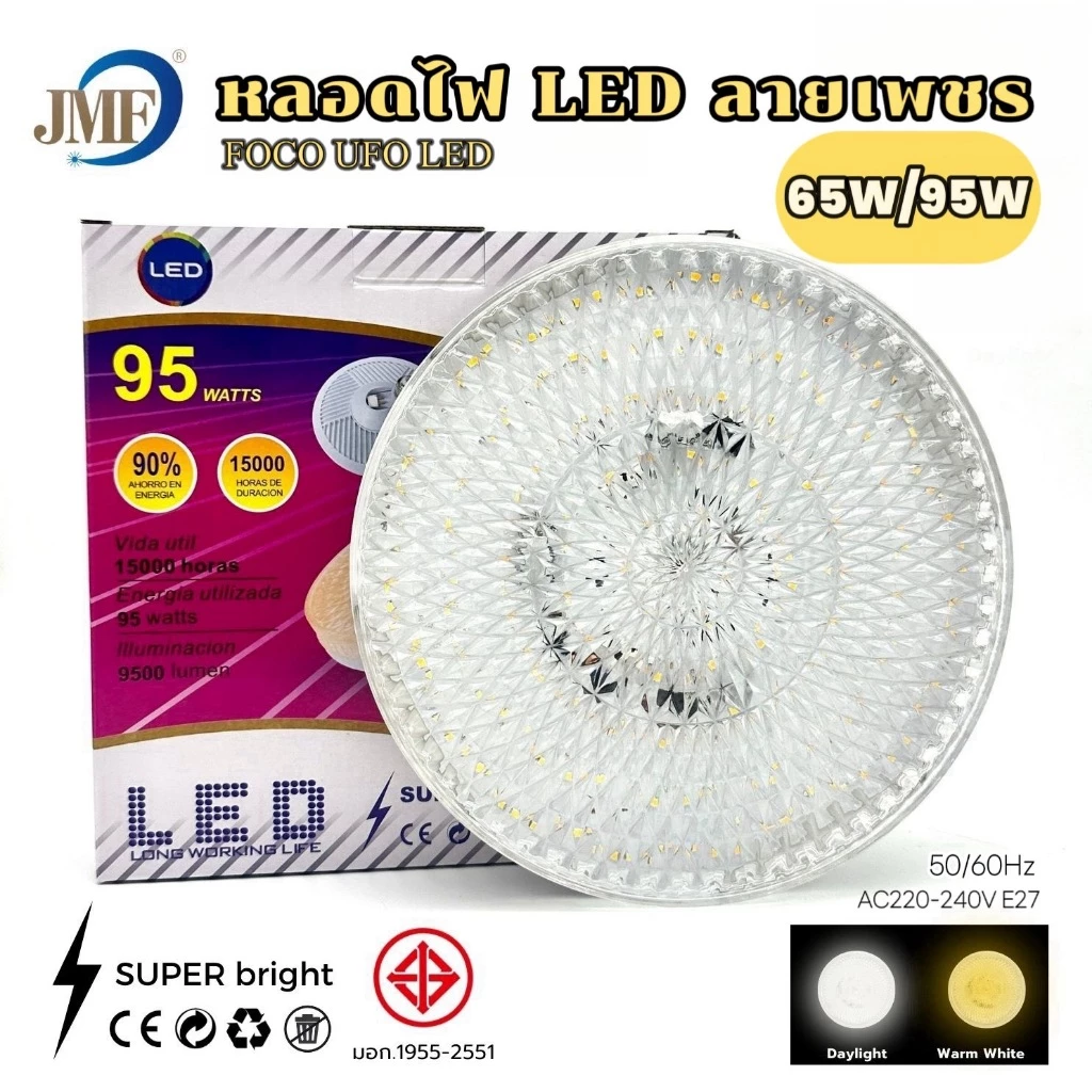 หลอดไฟทรงจานบิน ไฟ LED หลอดไฟ UFO ใช้กับขั้ว E27 สว่าง ทนทาน ไฟแสงสีขาว แสงอบออุ่น 65W/95W