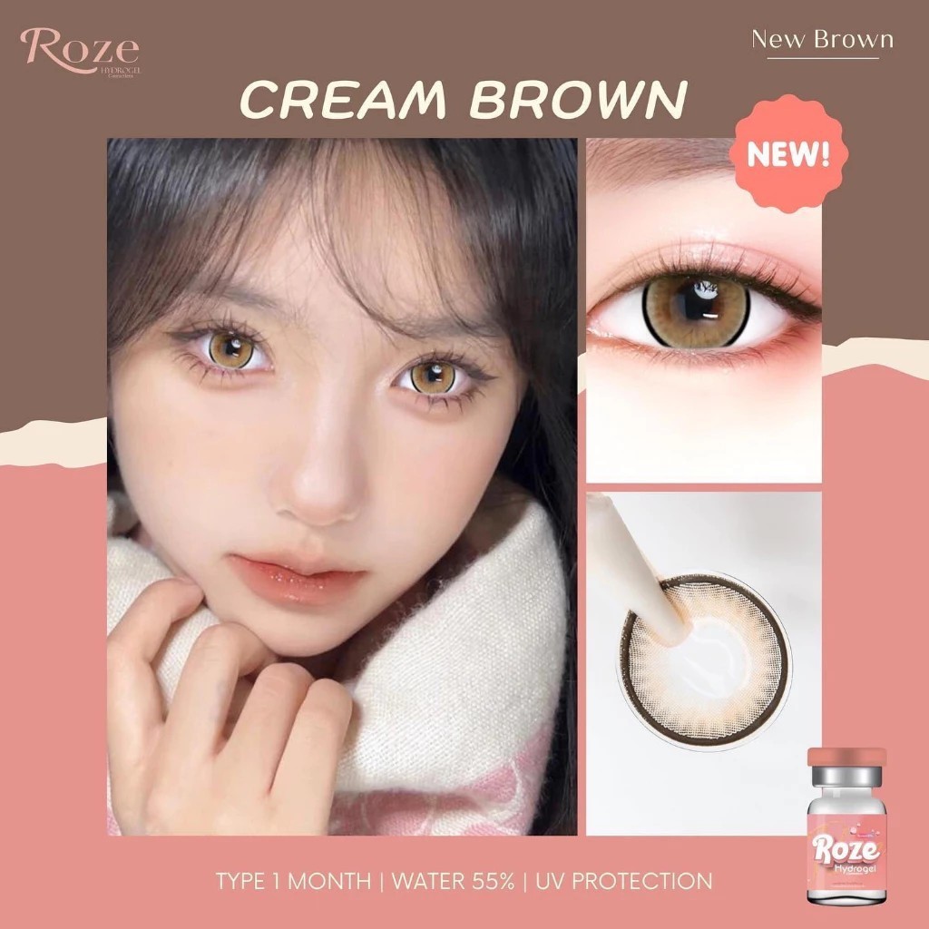 🔥คอนแทคเลนส์ Hydrogel✨ขนาดบิ๊กอาย✨Brown/Gray ✨ cream (Rozelens) มีค่าสายตาปกติ