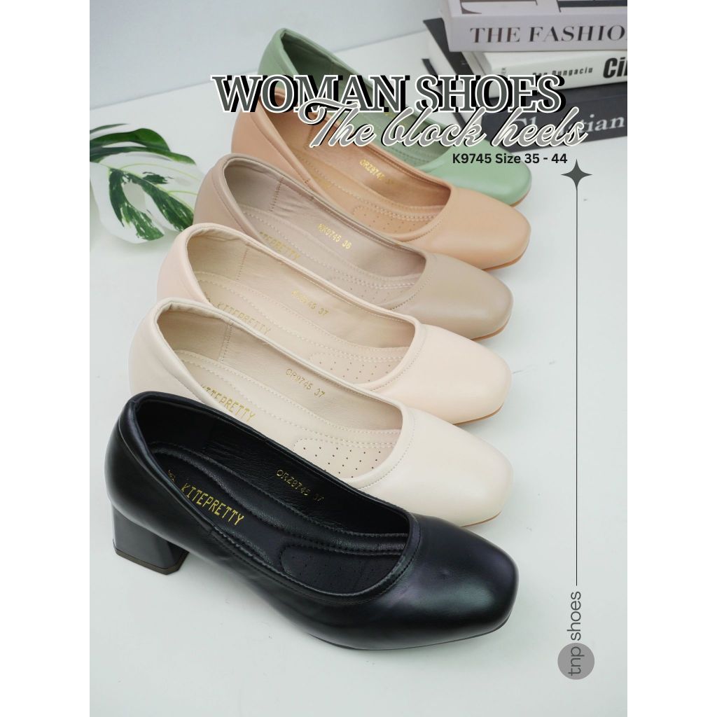 K9745 รองเท้าคัทชู หัวมน ส้นก้อนสูง 1.6 นิ้ว มีหลายสีให้เลือก