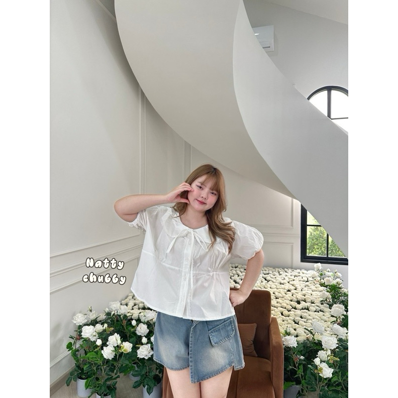 NC เสื้อครอปคอบัว แต่งลูกไม้รอบตัว น่ารักมาก ไซส์ใหญ่ รูปที่ 7