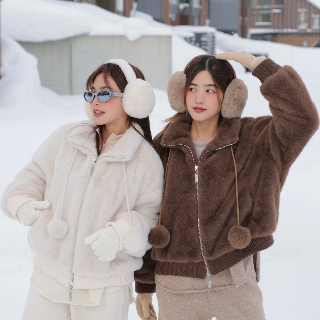 CO0922 JACKET FUR POM-POM Coat over