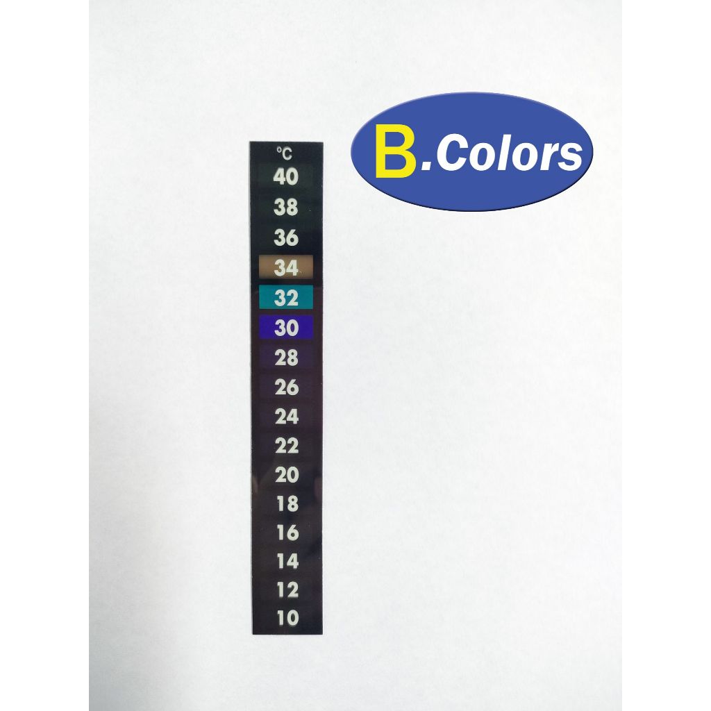 THERMAX 16 LEVEL 10°C - 40°C ขายเป็นชิ้น ห้ามสัมผัสแดดโดยตรง เทอร์โมมิเตอร์ชนิดแผ่น แผ่นสติกเกอร์วัดอุณหภูมิ นำเข้าจากUK