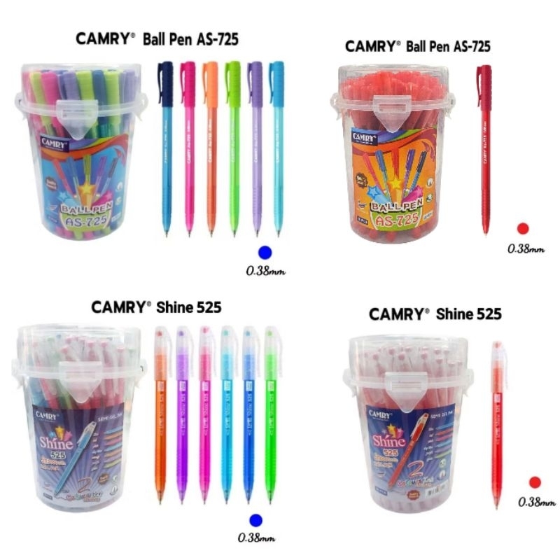 CAMRY ปากกาลูกลื่น Camry รุ่น Shine 525 และ รุ่น AS-725 หัวขนาด 0.38มม. (ยกกระปุก 50 ด้าม)