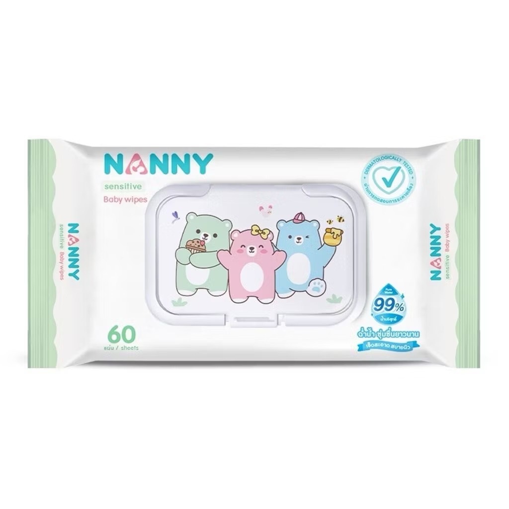 แพ็ค 6 ห่อ NANNY แนนนี่ ทิชชู่เปียก เบบี้ไวพส์แนนนี่ 60 ชิ้น สูตรน้ำบริสุทธิ์ (สินค้าพร้อมส่ง) - รูปที่ 3