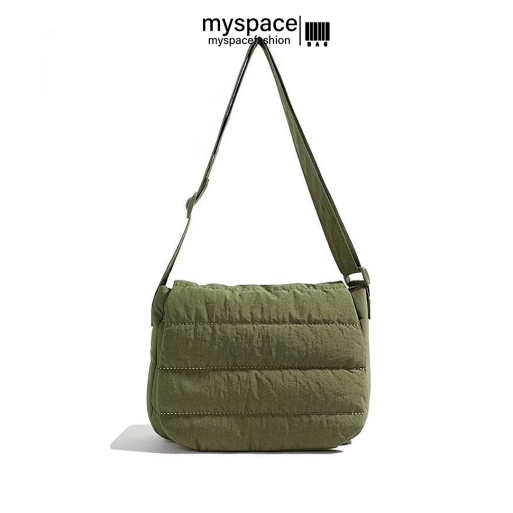 myspacefashion(MY2290) กระเป๋าสะพายข้างผ้าไนล่อนทรงวงกลม ขนาด10นิ้ว