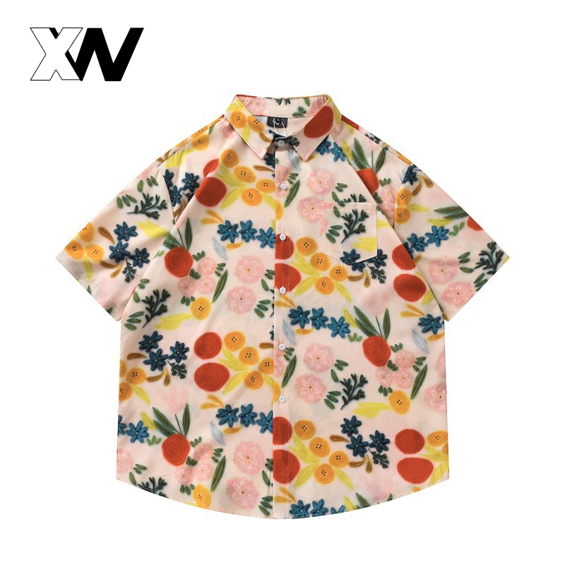 XWbrand  NEW แขนสั้นคอปกลายดอกสุดเท่ห์ สงกรานต์นี้บอกเลยห้ามพลาด ลวดลายสวยงามน่ารักมาก  ไปไปลองกันเล