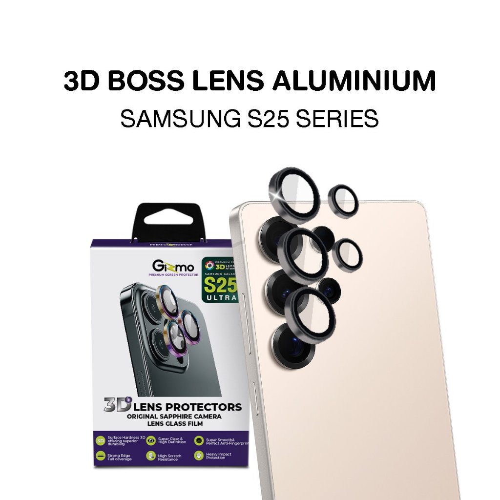 Gizmo รุ่น S25 / S25+ / S25 Ultra ฟิล์มกระจกกันเลนส์ ขอบอลูมิเนียม รุ่น GL-004 Aluminum 3D Boss Lens