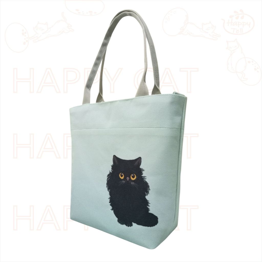 Happy Tell กระเป๋าถือ hand bag ผ้าแคนวาส ลายน้องแมวสุดน่ารัก