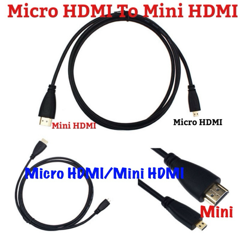 สาย Micro HDMI to Mini HDMI Cable, สนับสนุน 3D 4K พร้อมเสียง ความยาว1.5 เมตร/1M ใช้ต่อ สำหรับกล้องดิจิตอล/กล้องวิดีโอ